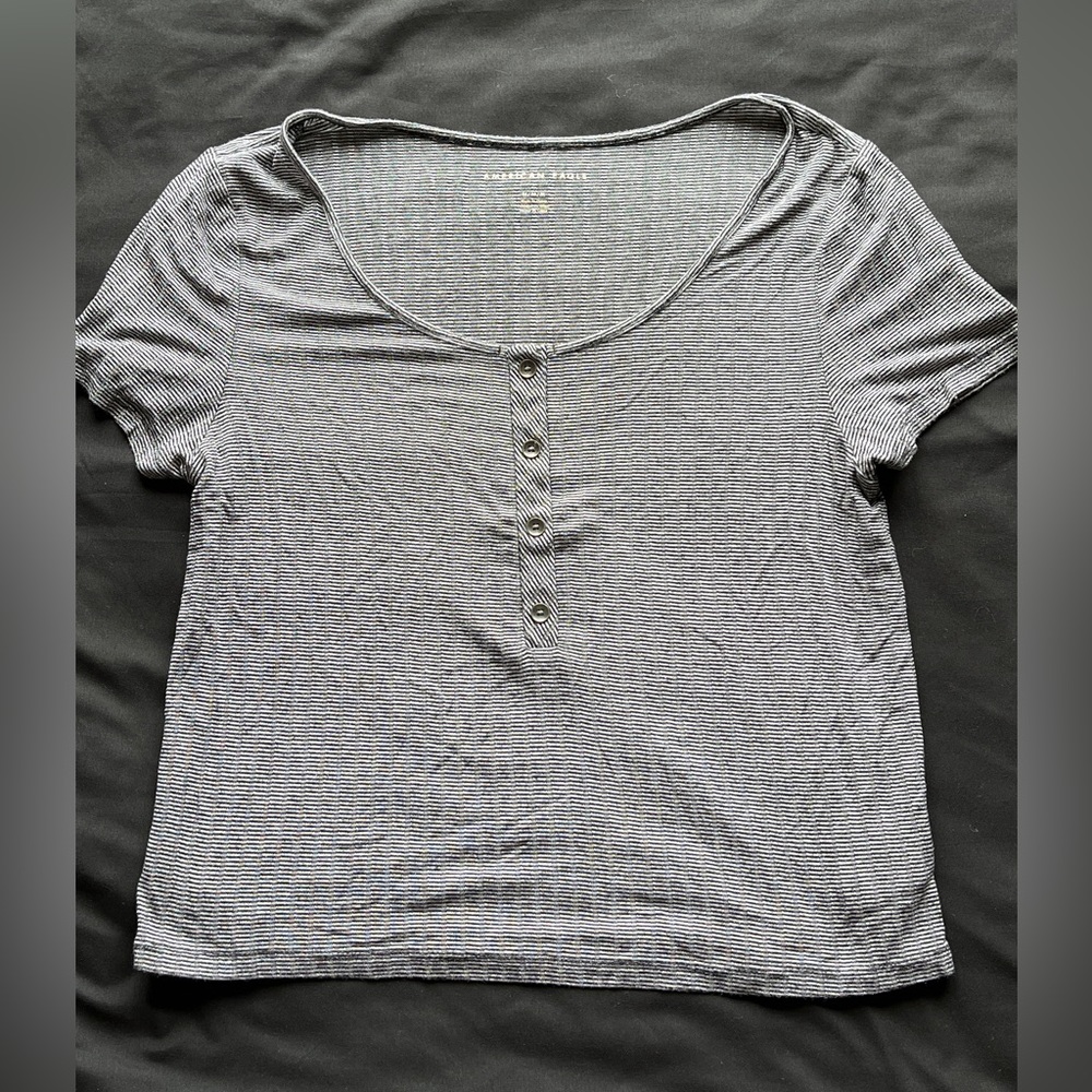 American Eagle, black/white stripe shirt, size medium